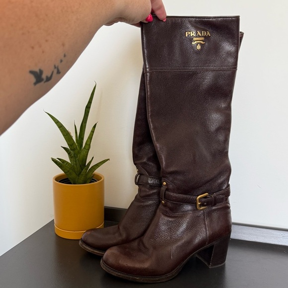 Prada brown leather classic knee high tall riding boots - size 35.5 (US 5.5) - Picture 10 of 12